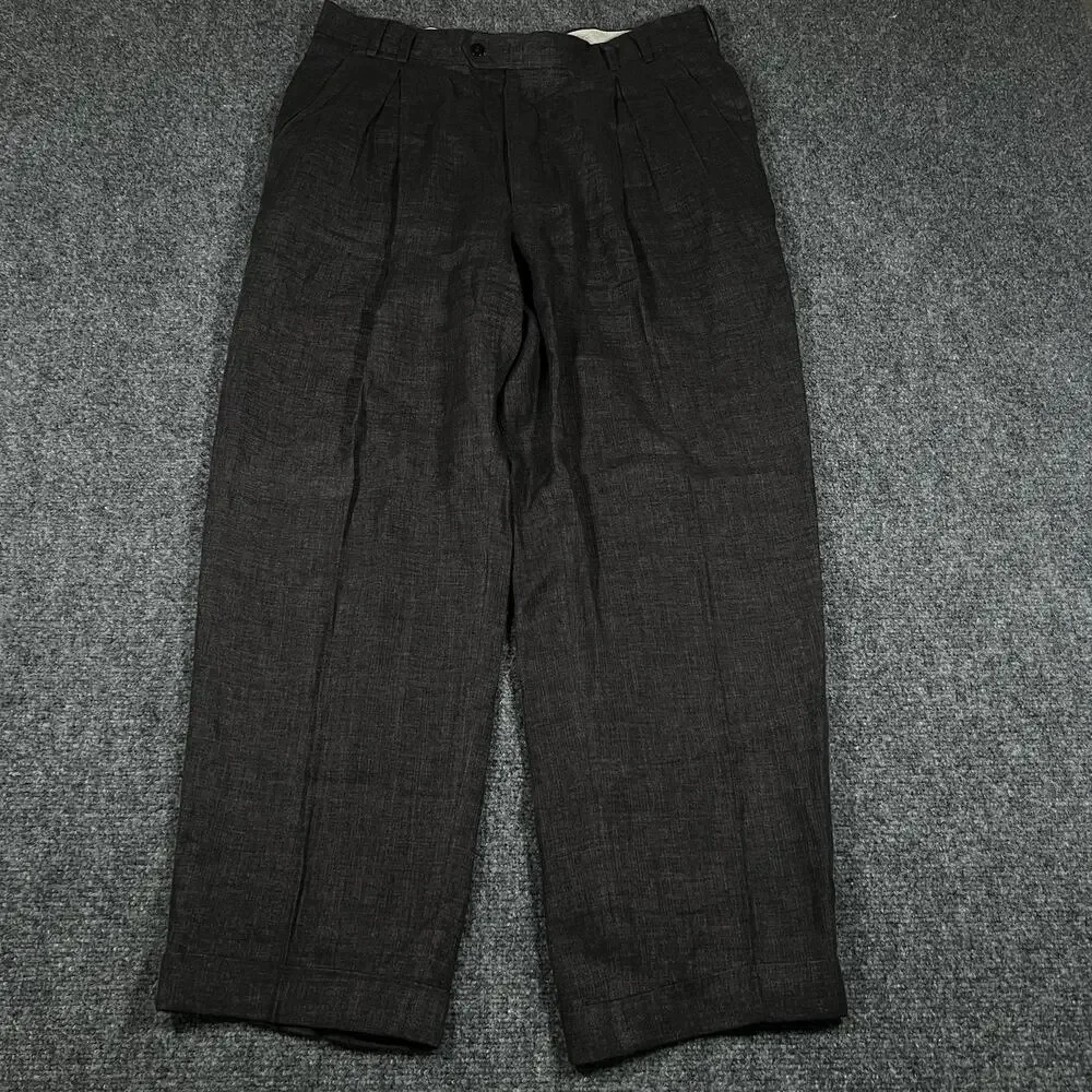 Ermenegildo Zegna 100% Linen SOFT Pants Pleated 52 (35 X 29) Charcoal Black